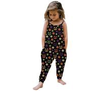 Combinaison imprimée d'halloween pour bébé fille, sans manches, barboteuse, tenues, pantalons, vêtements Combinaison Jetable Enfant (Purple, 5-6Years)
