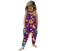 Combinaison imprimée d'halloween pour bébé fille, sans manches, barboteuse, tenues, pantalons, vêtements Combinaison Pyjama Cheval (Light Purple, 4-5Years)