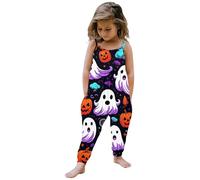 Combinaison imprimée d'halloween pour bébé fille, sans manches, barboteuse, tenues, pantalons, vêtements Pyjama Combinaison Cher Enfant (Purple, 5-6Years)