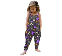 Combinaison imprimée d'halloween pour bébé fille, sans manches, barboteuse, tenues, pantalons, vêtements Pyjama Combinaison Cher Enfant (Dark Purple, 5-6Years)