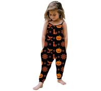 Combinaison imprimée d'halloween pour bébé fille, sans manches, barboteuse, tenues, pantalons, vêtements Pyjama Combinaison Cher Enfant (Gold, 5-6Years)