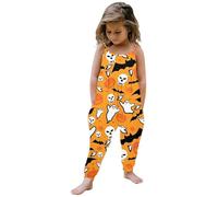 Combinaison imprimée d'halloween pour bébé fille, sans manches, barboteuse, tenues, pantalons, vêtements Pyjama Combinaison Cher Enfant (Orange, 5-6Years)