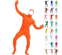 Combinaison intégrale enfant orange bronzes vert fluo latex pour adulte femme et homme costume de Lorax d'écran vert costume Slenderman avec moustache et sourcils pour Halloween 5-6 10-12 3-4 8-9 2ans