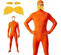 Combinaison intégrale Homme et Femme Orange Lorax Costume Adulte Deguisement Seconde Peau- avce Barbe Sourcil Unisexe Slenderman Costume D'écran Vert pour Halloween Carnaval Masqué 140 150 160 170 180