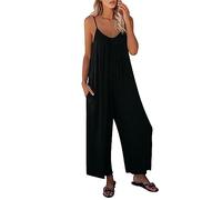 Combinaison Jambe Large Femme Fluide Salopette ete Sans Manches Décontractée Jumpsuit avec Poche Combinaison Pantalon Mode Combinaisons D'été pour Femme Pantalon à Bretelles Élégant