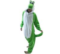 Combinaison Kigurumi Yoshi Dinosaure, Yoshi Pyjama Costume Unisexe Adulte, Vert et Rose, Yoshi Parfait pour Halloween et Noël