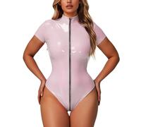 Combinaison Latex Intégrale Femme, Combinaison Cuir Rouge Femme, Collants Brillants Et Sexy À Fermeture Éclair Pour Femmes, Motif Lapin Bodysuit Pour Clubwear