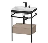 Combinaison lavabo pour meuble Duravit Happy D.2 Plus HP4740E7575 57,5 x 49 cm, 2 trous pour robinetterie, lin, avec console en métal