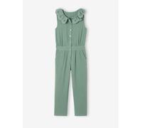 Combinaison longue cérémonie en gaze de coton fille col en broderie anglaise vert sauge 5A