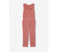 Combinaison longue cérémonie en gaze de coton fille col en broderie anglaise vieux rose 8A