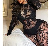Combinaison longue transparente à manches longues et dos nu pour femmes grande taille Taille UniqueImprimés aléatoiresTissu tricoté