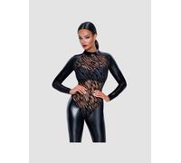 Combinaison Maille Transparente & Wetlook Motif Tigre Noire