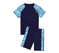 Combinaison Maillot avec Manche Courte De Bain Enfant Garçon Fille 6-16 Ans Ensemble Maillot De Bain Anti UV Et Shorty Ado Garcon 2 Pieces Plage Océan Sport Natation Piscine (8-9 Ans, Marine)