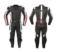 Combinaison Moto 2 Pc Cuir Protections Renfort Dorsal Doublure Stretch Rouge