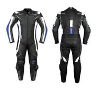 Combinaison Moto 2 Pc Cuir Protections Renfort Dorsal Doublure Stretch Bleu