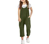 Combinaison Moulante Enfant Combinaisons Spaghetti Strap Salopette Lâche Barboteuses Pantalon Long avec Poche 1 Pièce Short Bustier(armée Verte,8-9 Years)