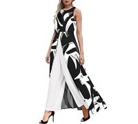 Combinaison Noir Femme - Nouvelle Combinaison De Robe De Couleur De Contraste De Corps De Forme De Col Rond sans Manches DéContractéE Salopette Grossesse