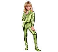 Combinaison-pantalon à paillettes, col montant, manches longues et fermeture éclair intégrale, idéale pour la danse, la gymnastique, les fêtes et les spectacles. Parfaite pour (Light Green, 4-5 Years)