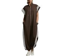 Combinaison-pantalon à rayures contrastées pour femme, fermeture éclair sur le devant, col montant, manches courtes, style décontracté, ample.