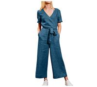 Combinaison Pantalon Été Femme Tendance 2025 Salopette Lin Playsuit Chic et Elegant Soldes D'Été Pantalon Large de Vacances Soirée Plage Jumpsuit Ample et Respirant Printemps Été Salopettes Pas Cher
