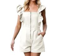 Combinaison Pantalon Femme Chic - ample décontractée barboteuse d'été manches flottantes idéale un usage quotidien ou la maison (White S)