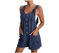 Combinaison Pantalon Femme Chic Et Élégant Jumpsuit Droit Fluide D'été sans Manches Couleur Unie Slim Combipantalon Rompers avec Poches Décontractée Playsuit Pantalon Large Combinaison de Travail Fem