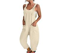 Combinaison Pantalon Femme Chic Et Élégant Jumpsuit Droit Fluide D'été sans Manches Couleur Unie Slim Combipantalon Rompers avec Poches Décontractée Playsuit Pantalon Large Combinaison de Travail Fem