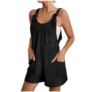 Combinaison Pantalon Femme Chic Et Élégant Jumpsuit Droit Fluide D'été sans Manches Couleur Unie Slim Combipantalon Rompers avec Poches Décontractée Playsuit Pantalon Large Combinaison de Travail Fem