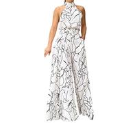 Combinaison Pantalon Femme Été Col V Jumpsuits Pantalon Une Pièce Élégant Combi Pantalon Taille Élastique Casual Combishort avec Poches Combinaison Blanche Femme