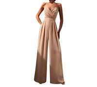 Combinaison Pantalon Femme Sans Manches Slip Jumpsuit Col En V Bretelles Speghetti Dos Nu Jambe Large Couleur Unie Combinaison Chic EléGant Barboteuse Avec Poches Pour SoiréE Mariage CéRéMonie FêTe