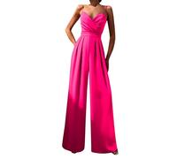 Combinaison Pantalon Femme Sans Manches Slip Jumpsuit Col En V Bretelles Speghetti Dos Nu Jambe Large Couleur Unie Combinaison Chic EléGant Barboteuse Avec Poches Pour SoiréE Mariage CéRéMonie FêTe