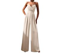 Combinaison Pantalon Femme Sans Manches Slip Jumpsuit Col En V Bretelles Speghetti Dos Nu Jambe Large Couleur Unie Combinaison Chic EléGant Barboteuse Avec Poches Pour SoiréE Mariage CéRéMonie FêTe