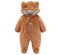 combinaison polaire bebe fille 0-12 mois hiver chaud grenouillere bebe fille naissance avec capuche oreille de ours mignon surpyjama bebe garcon avec pieds manteaux et blousons (Brown, 3-6 Months)