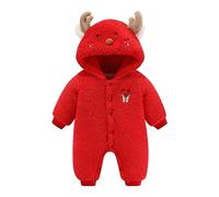 combinaison polaire bebe fille 0-18 mois chien mignon surpyjama grenouillere bebe fille hiver chaud avec capuche tenue noel renne manteaux et blousons bébé garçon flanelle epais (Red, 9-12 mois)