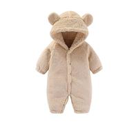 combinaison polaire bebe garcon 0-12 mois avec capuche oreille de ours grenouillere bebe garcon hiver chaud epais flanelle manche longue manteau bebe fille peluche doux bouton (Beige, 3-6 mois)