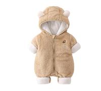 combinaison polaire bebe garcon 0-24 mois avec capuche oreille de ours manteaux et blousons bébé garçon hiver chaud flanelle epais grenouillere bebe fille zippé manche longue (Coffee, 0-3 mois)