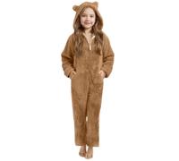 Combinaison polaire d'hiver pour fillette avec poches intégrées vêtement décontracté confortable doux et chaud pour activités quotidiennes et maison (Brown, 130)