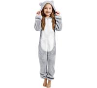 Combinaison polaire pour fille - Capuche floue - Fermeture éclair - Costume chaud d'hiver - Body pour bébé fille, Light Ashy, 12-13 ans