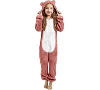 Combinaison polaire pour fille - Capuche floue - Fermeture éclair - Costume chaud d'hiver - Body pour bébé fille, Brique rouge., 10-11 ans