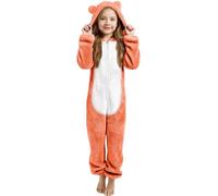 Combinaison polaire pour fille - Capuche floue - Fermeture éclair - Costume chaud d'hiver - Body pour bébé fille, Orange, 8-9 ans