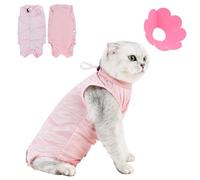 Combinaison Postopératoire pour Chat Et Collier Anti-Léchage Lot De 2, Protection Lécher, Utilisation Après Chirurgie, Léger Et Confortable, Col Ajustable, Rose