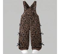 Combinaison pour bébé fille, style toutes saisons, nouvelle arrivée, tissu imprimé léopard marron café, nœuds noirs des deux côtés, à la mode, coupe droite et ample, tissu doux et confortable, style p