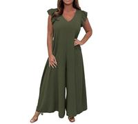 Combinaison pour femme avec jambes larges et volants à lacets, couleur unie, décontractée et élégante pour femme, AG, XXL
