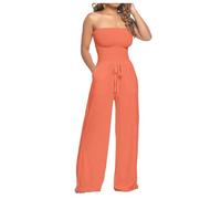 Combinaison pour femme avec volants en dentelle, sans manches, à lacets, longueur moyenne, pantalon droit, Orange, XL