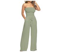 Combinaison pour femme avec volants en dentelle, sans manches, à lacets, longueur moyenne, pantalon droit, vert, XL