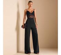Combinaison pour femme d'été à encolure dégagée, en dentelle noire sexy, style brassière, à jambes large. Convient pour les sorties quotidiennes, les rendez-vous, les fêtes, les retrouvailles, les sor