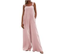 Combinaison pour femme - Élégante jambe large - Col carré - Salopette ample sans manches - Pantalon à bretelles plissées, #03 Rose, S