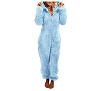 Combinaison pour femme en polaire douillette - Combinaison douillette pour femme - Combinaison d'hiver chaude en polaire - Grenouillère moelleuse - Grande taille - Pyjama chaud, bleu clair, L