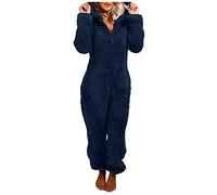 Combinaison pour femme en polaire douillette - Combinaison douillette pour femme - Combinaison d'hiver chaude en polaire - Grenouillère moelleuse - Grande taille - Pyjama chaud, bleu foncé, M