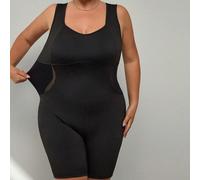 Combinaison pour femmes grande taille de couleur unie avec coutures en maille, taille haute, nouvelle collection 2026. Vêtements grande taille cintrés, avec une conception pratique d'ouverture/fermetu